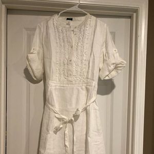 J. Crew white pleated front midi dress